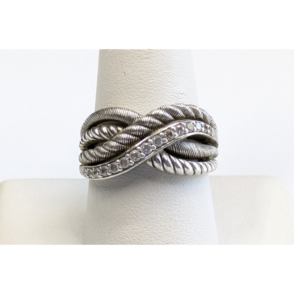 Judith Ripka Sterling Silver 925 Twisted Crisscross Rope Design CZ Ring Sz 10